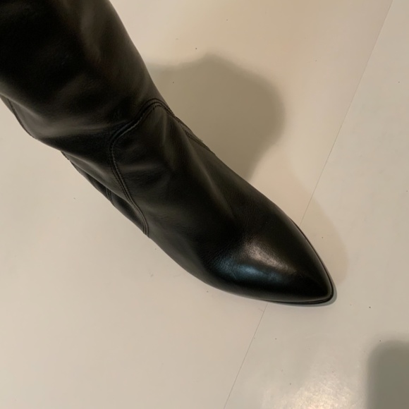 Charles David Black Leather Over Knee Wedge Heel Pointed Toe Riding Boots - Picture 5 of 6